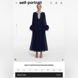 Self-Portrait Dark Blue Navy Feather Black Tie Dress